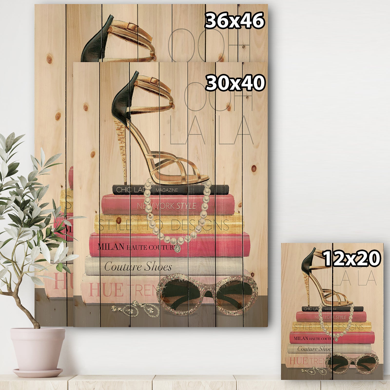 Paris Glamourous Gold Style II - Fashion Print on Natural Pine Wood