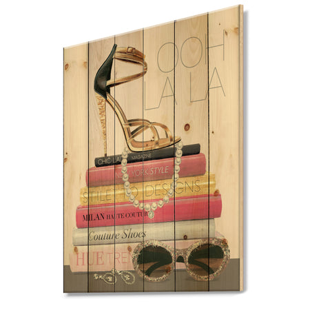 Paris Glamourous Gold Style II - Fashion Print on Natural Pine Wood