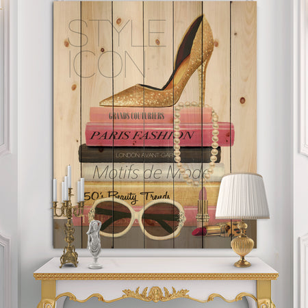 Paris Glamourous Gold Style III - Fashion Print on Natural Pine Wood