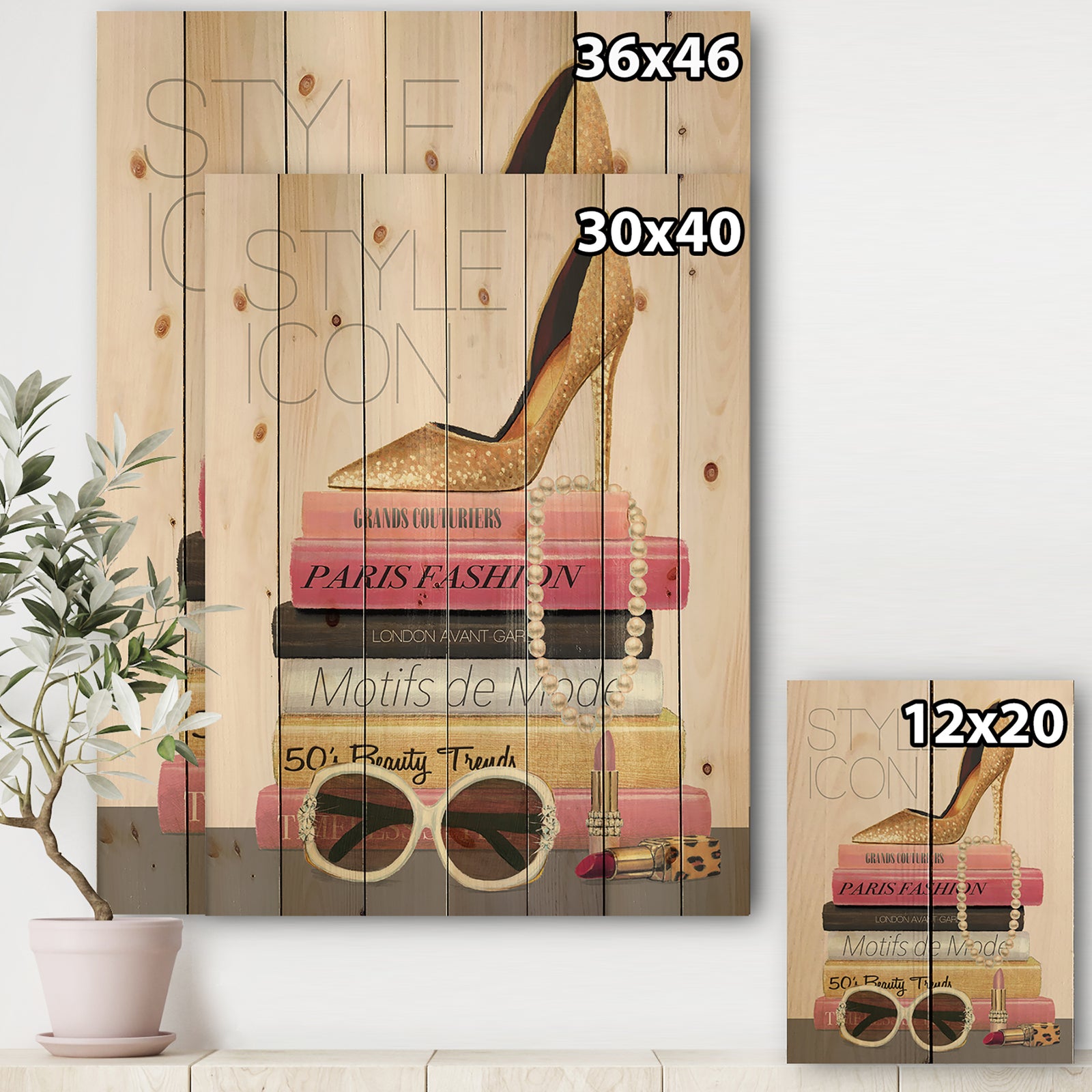 Paris Glamourous Gold Style III - Fashion Print on Natural Pine Wood