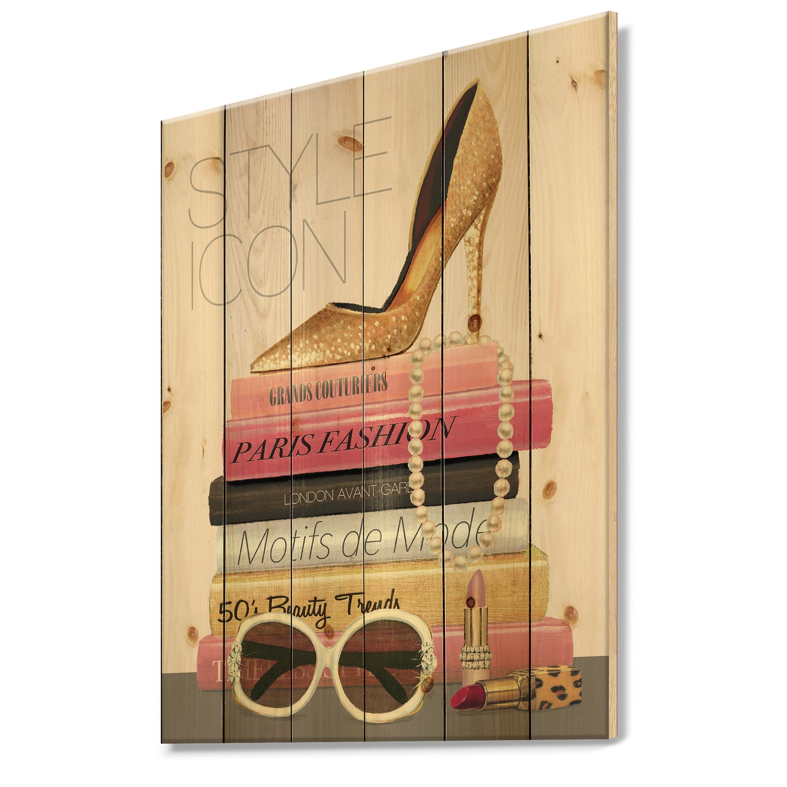 Paris Glamourous Gold Style III - Fashion Print on Natural Pine Wood