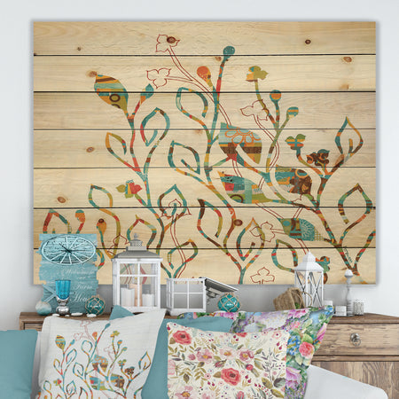 Rainbow Coloured Vines And Flowers - Cabin & Lodge Print on Natural Pine Wood