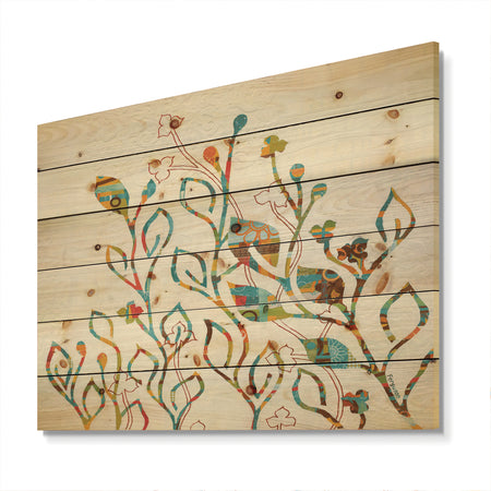 Rainbow Coloured Vines And Flowers - Cabin & Lodge Print on Natural Pine Wood