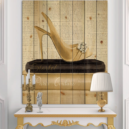 Gold Fashion High Hells I - Posh & Luxe Print on Natural Pine Wood