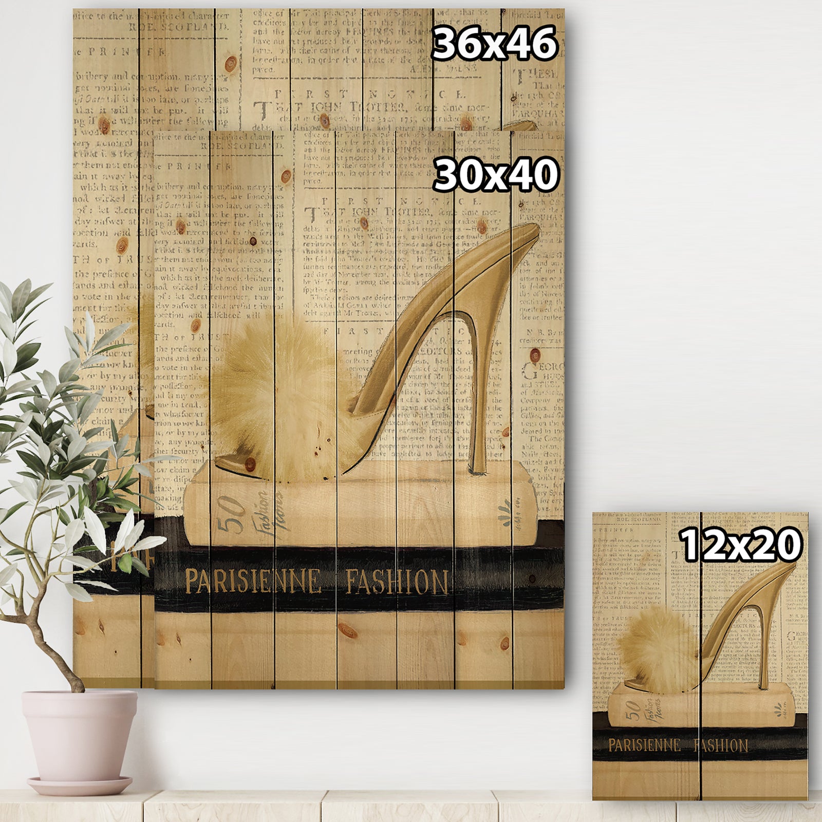 Gold Fashion High Hells II - Posh & Luxe Print on Natural Pine Wood