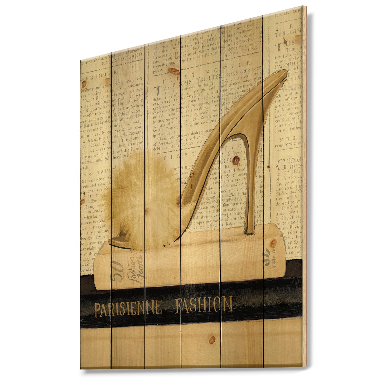 Gold Fashion High Hells II - Posh & Luxe Print on Natural Pine Wood
