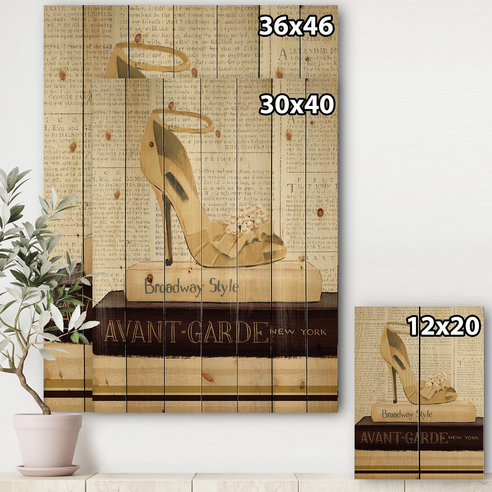 Gold Fashion High Hells III - Posh & Luxe Print on Natural Pine Wood