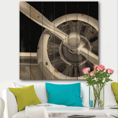 Travel by Air Grey Plane - Vintage Transportation Print on Natural Pine Wood