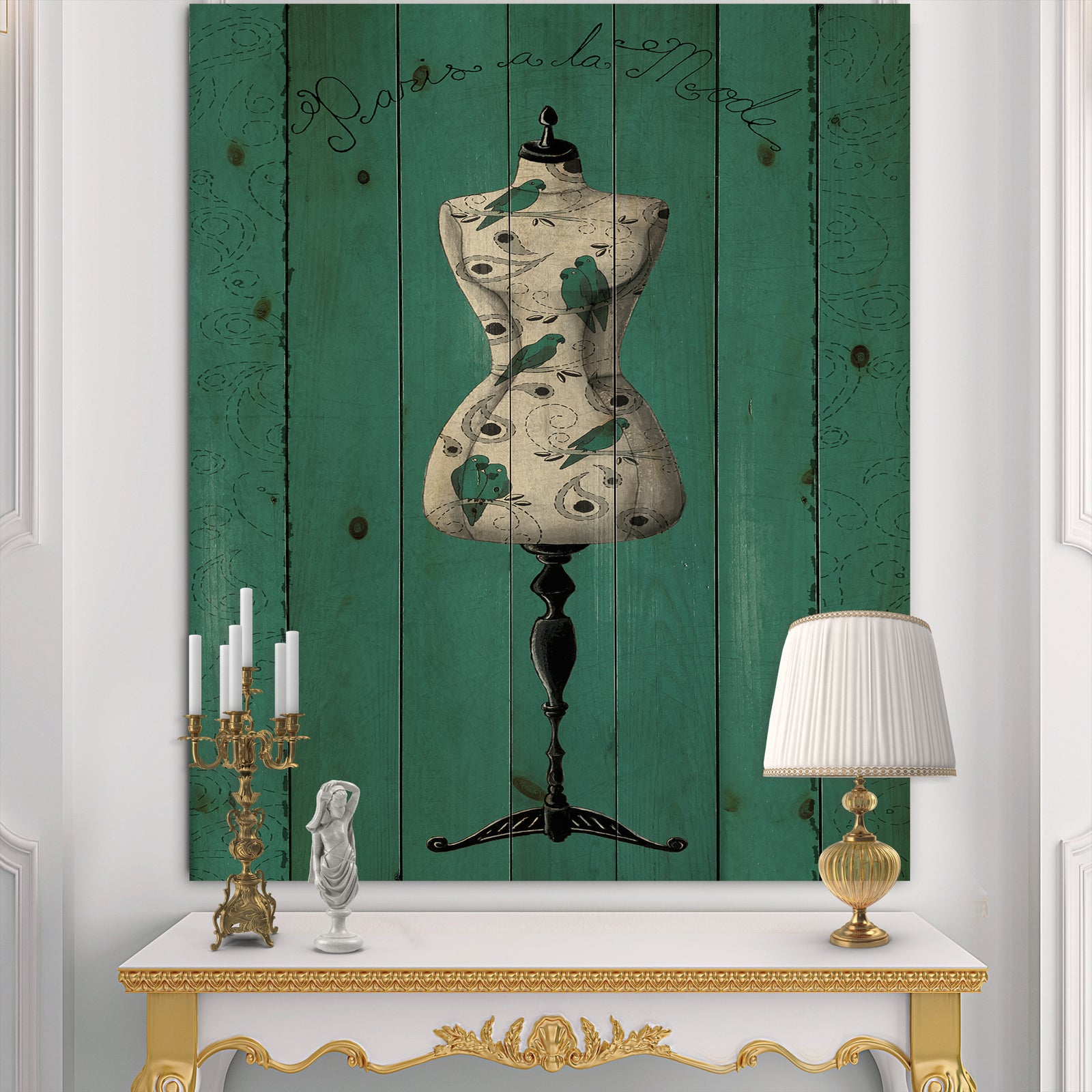 French Couture IV - Fashion Print on Natural Pine Wood