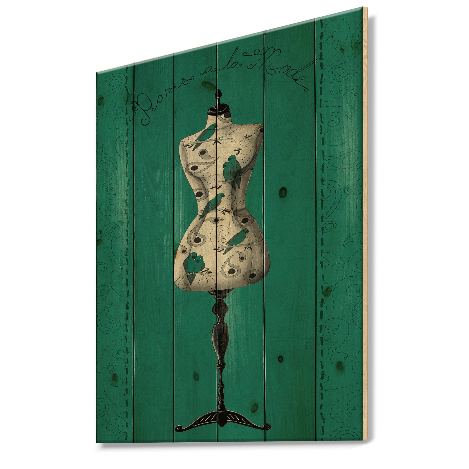 French Couture IV - Fashion Print on Natural Pine Wood