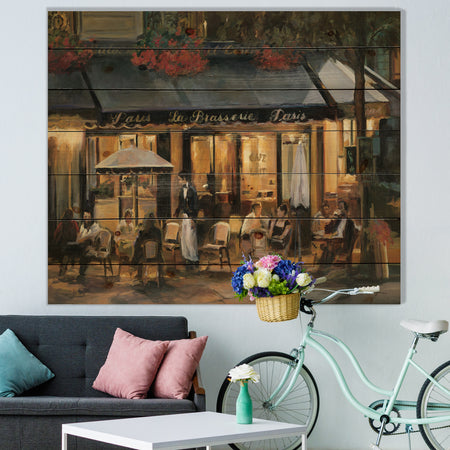 Porch & Den La Brasserie of Champs-elysees Paris - Print on Natural Pine Wood