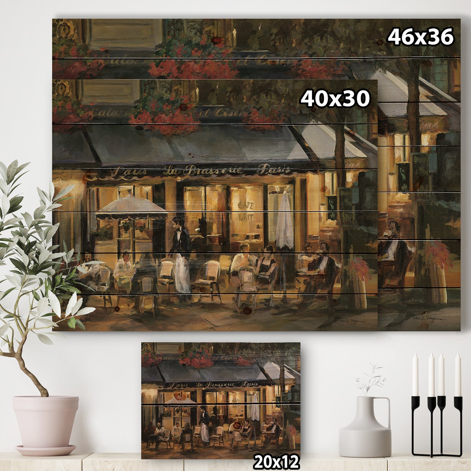 Porch & Den La Brasserie of Champs-elysees Paris - Print on Natural Pine Wood
