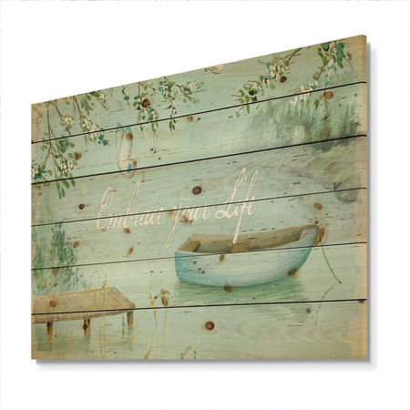 Lake House Canoes IV - Lake House Print on Natural Pine Wood