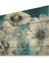 White Flower on Blue II - Farmhouse Print on Natural Pine Wood