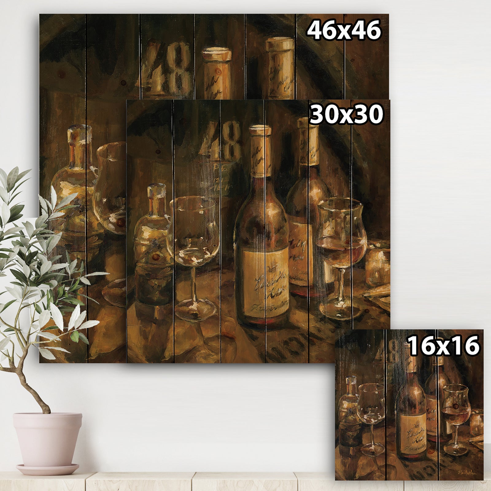 Vintage Wine Cellar - Traditional Print on Natural Pine Wood