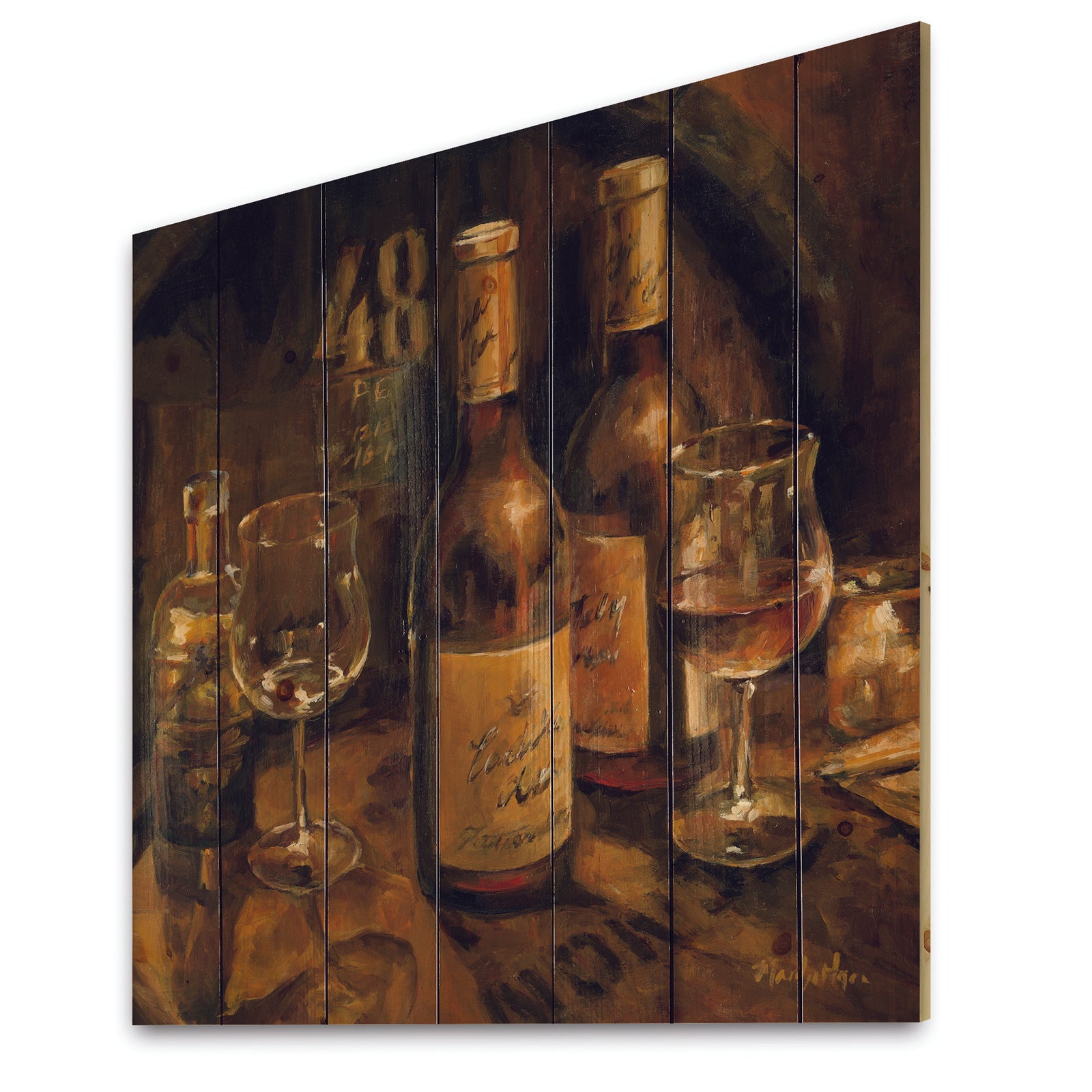 Vintage Wine Cellar - Traditional Print on Natural Pine Wood