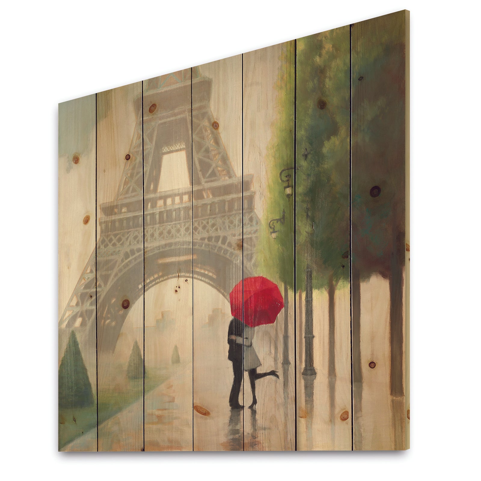 Paris Romance Couples III - French Country Print on Natural Pine Wood