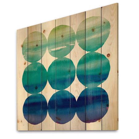 Circle Abstract Blue Colorfields II - Mid-Century Modern Transitional Print on Natural Pine Wood