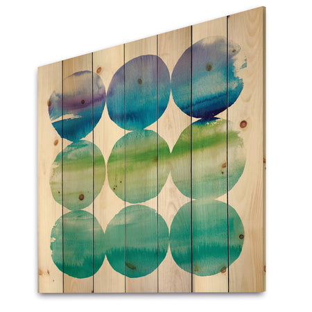 Circle Abstract Blue Colorfields III - Mid-Century Modern Transitional Print on Natural Pine Wood