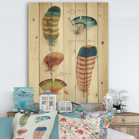 Feathers Cottage Family II - Cabin & Lodge Print on Natural Pine Wood