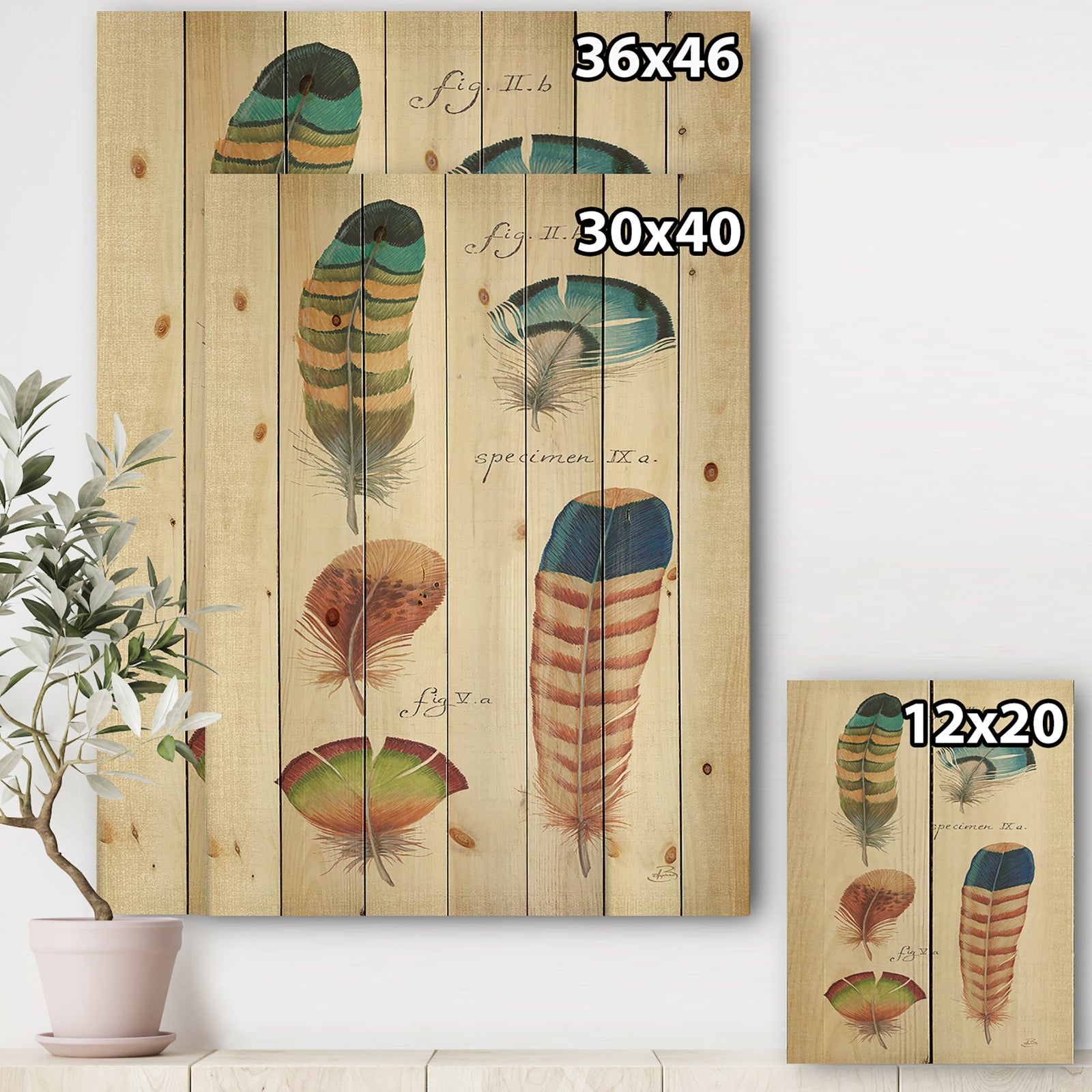 Feathers Cottage Family II - Cabin & Lodge Print on Natural Pine Wood