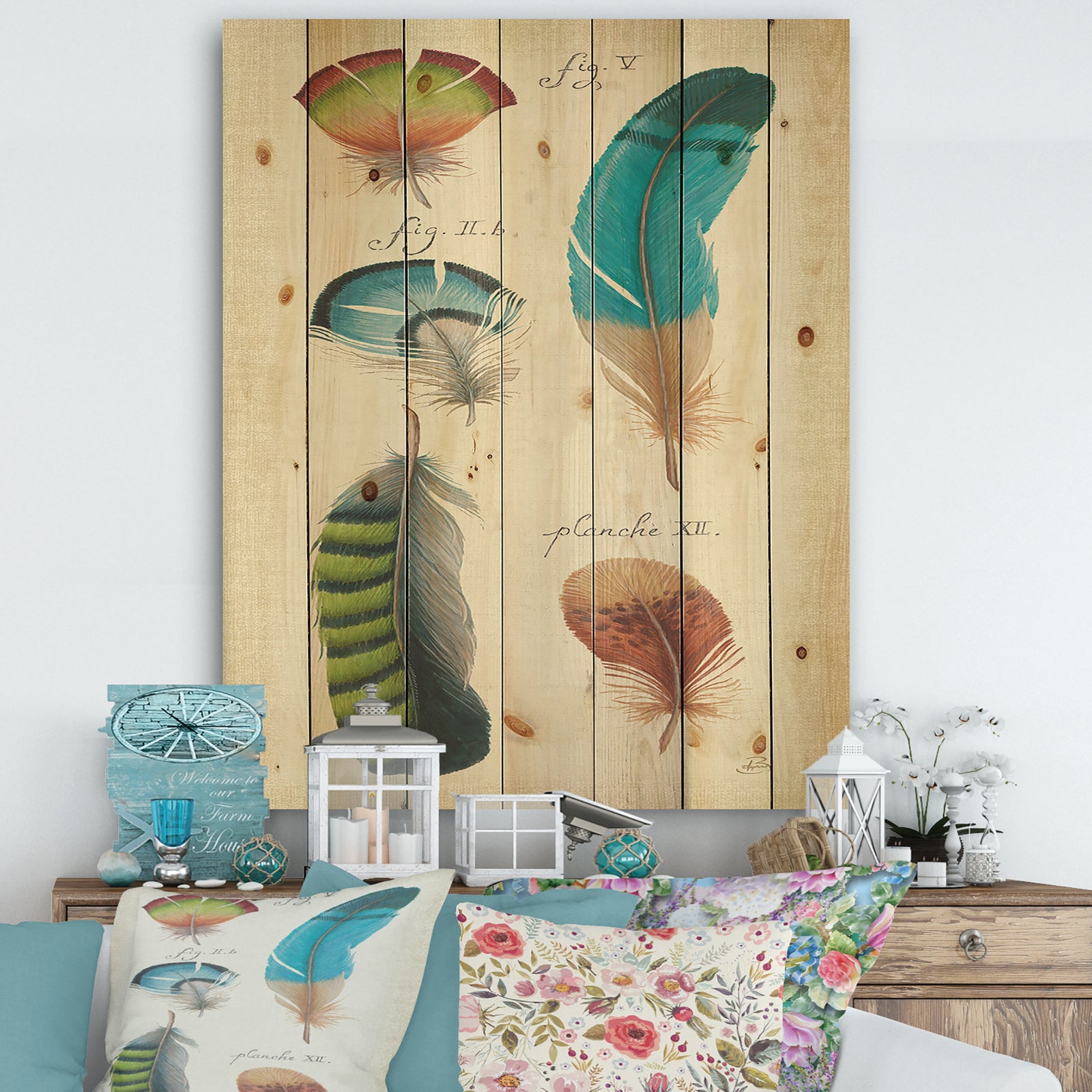 Feathers Cottage Family III - Cabin & Lodge Print on Natural Pine Wood