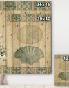 Seastar and Blue Sea Shell II - Nautical & Coastal Print on Natural Pine Wood