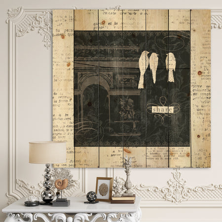 Paris Vintage Collage I - French Country Print on Natural Pine Wood