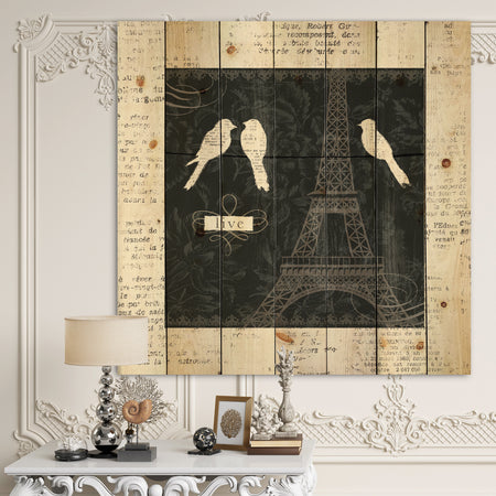 Paris Vintage Collage II - French Country Print on Natural Pine Wood