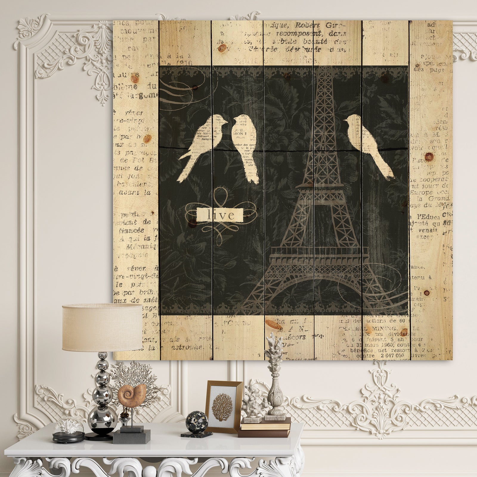 Paris Vintage Collage II - French Country Print on Natural Pine Wood