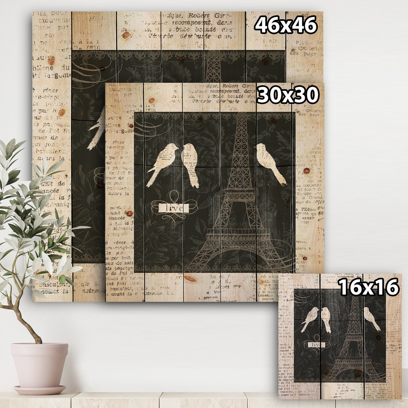 Paris Vintage Collage II - French Country Print on Natural Pine Wood
