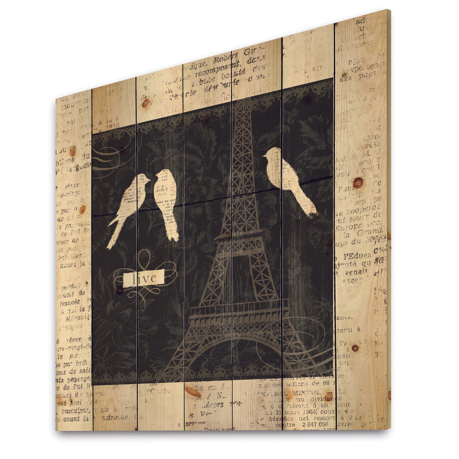 Paris Vintage Collage II - French Country Print on Natural Pine Wood