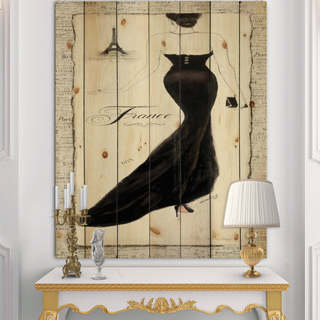 Elegance Glam Paris Diva II - Fashion Print on Natural Pine Wood