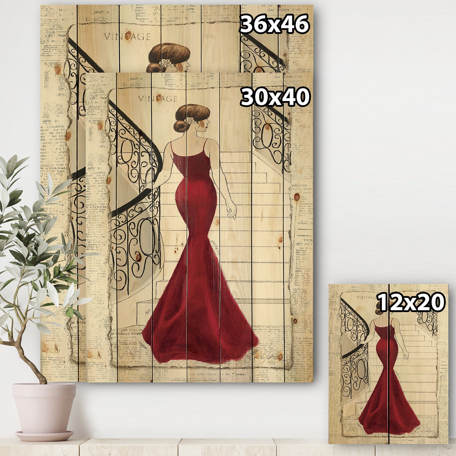 Elegance Glam Paris Diva III - Fashion Print on Natural Pine Wood
