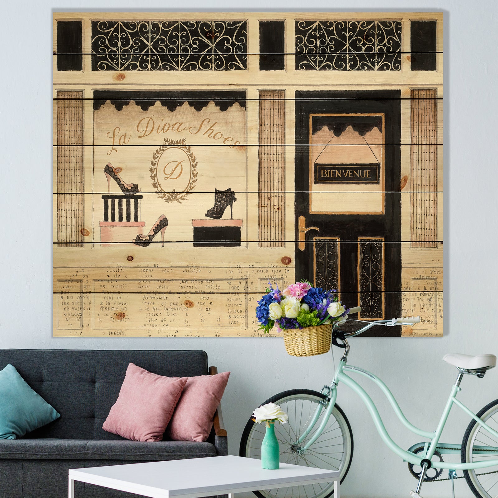 Paris Diva Shoes Painting - Fashion Print on Natural Pine Wood