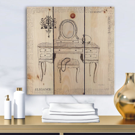 Paris Hotel Bathroom IV - Traditional Bathroom Print on Natural Pine Wood