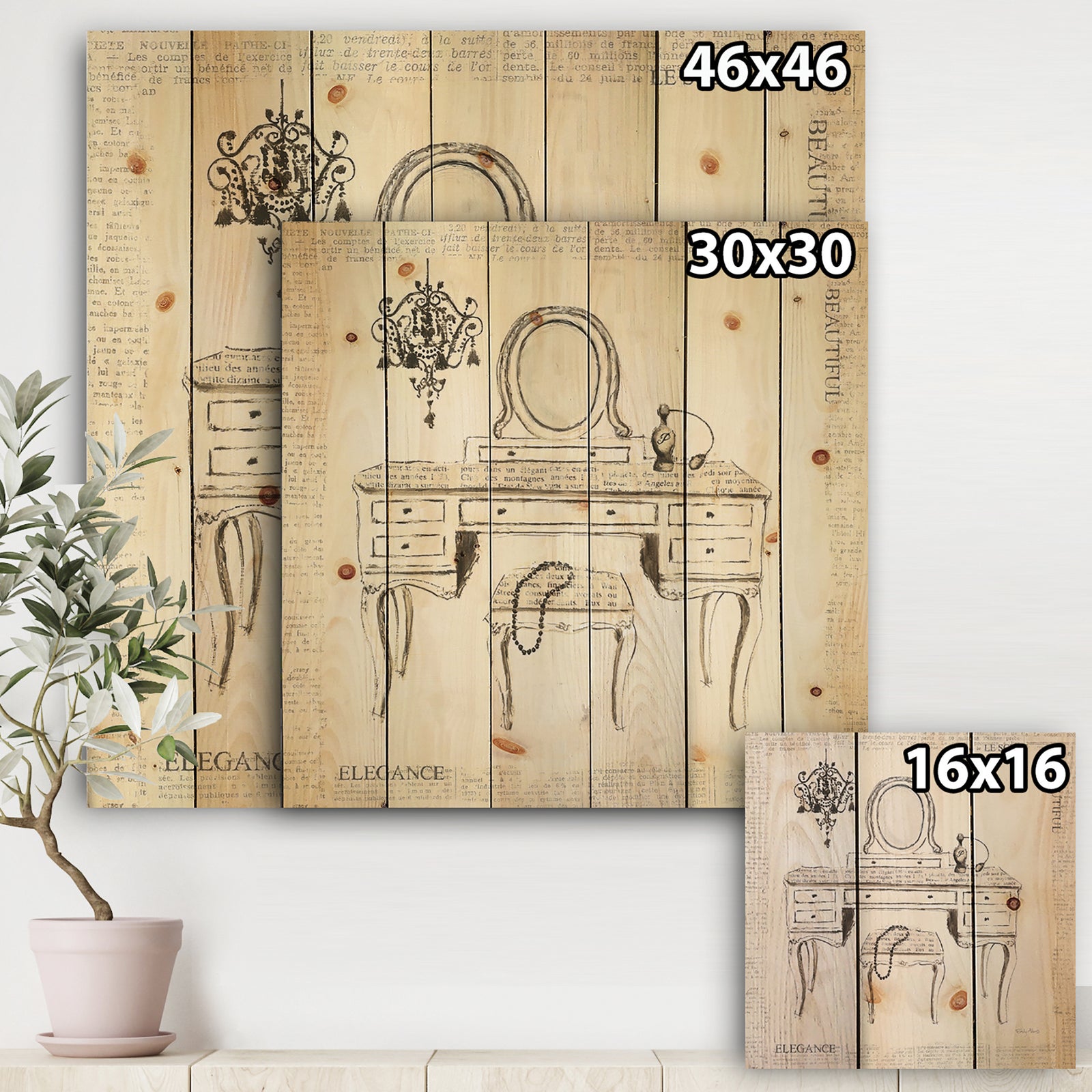 Paris Hotel Bathroom IV - Traditional Bathroom Print on Natural Pine Wood