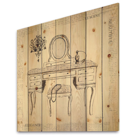 Paris Hotel Bathroom IV - Traditional Bathroom Print on Natural Pine Wood