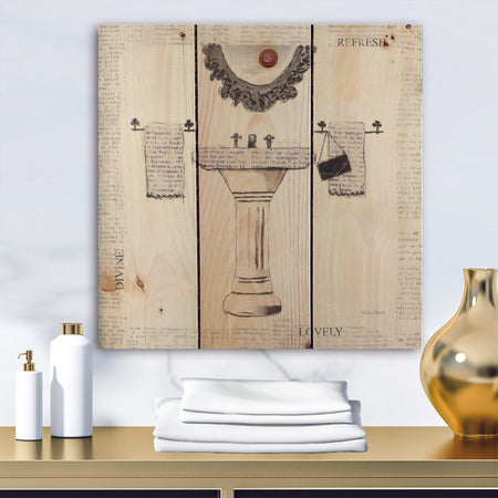 Paris Hotel Bathroom V - Traditional Bathroom Print on Natural Pine Wood