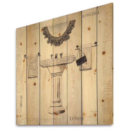 Paris Hotel Bathroom V - Traditional Bathroom Print on Natural Pine Wood