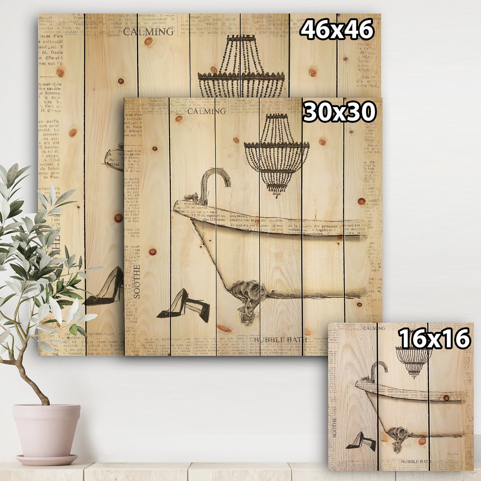 Paris Hotel Bathroom VI - Traditional Bathroom Print on Natural Pine Wood