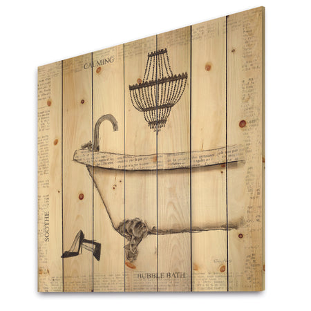 Paris Hotel Bathroom VI - Traditional Bathroom Print on Natural Pine Wood