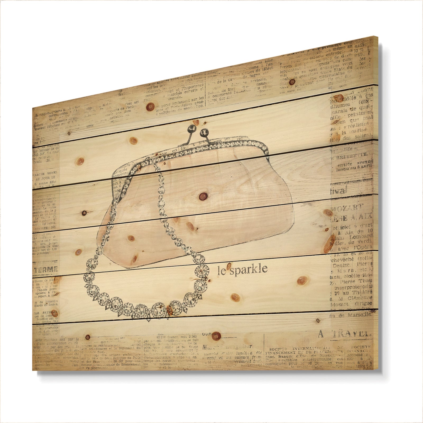 Glamorous Sparkle Purse I - Fashion Print on Natural Pine Wood