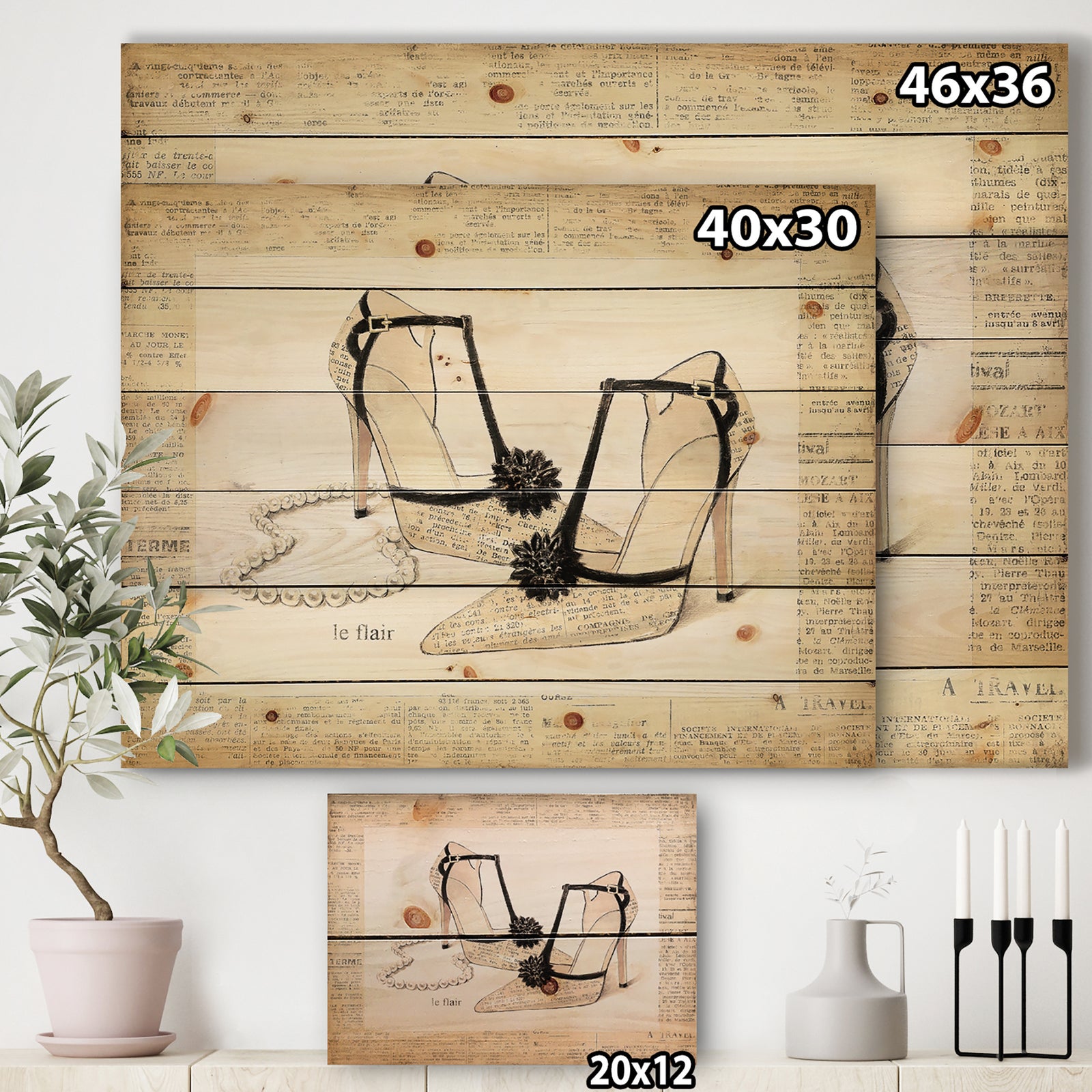 Glamorous Black Diamond Stiletto II - Fashion Print on Natural Pine Wood