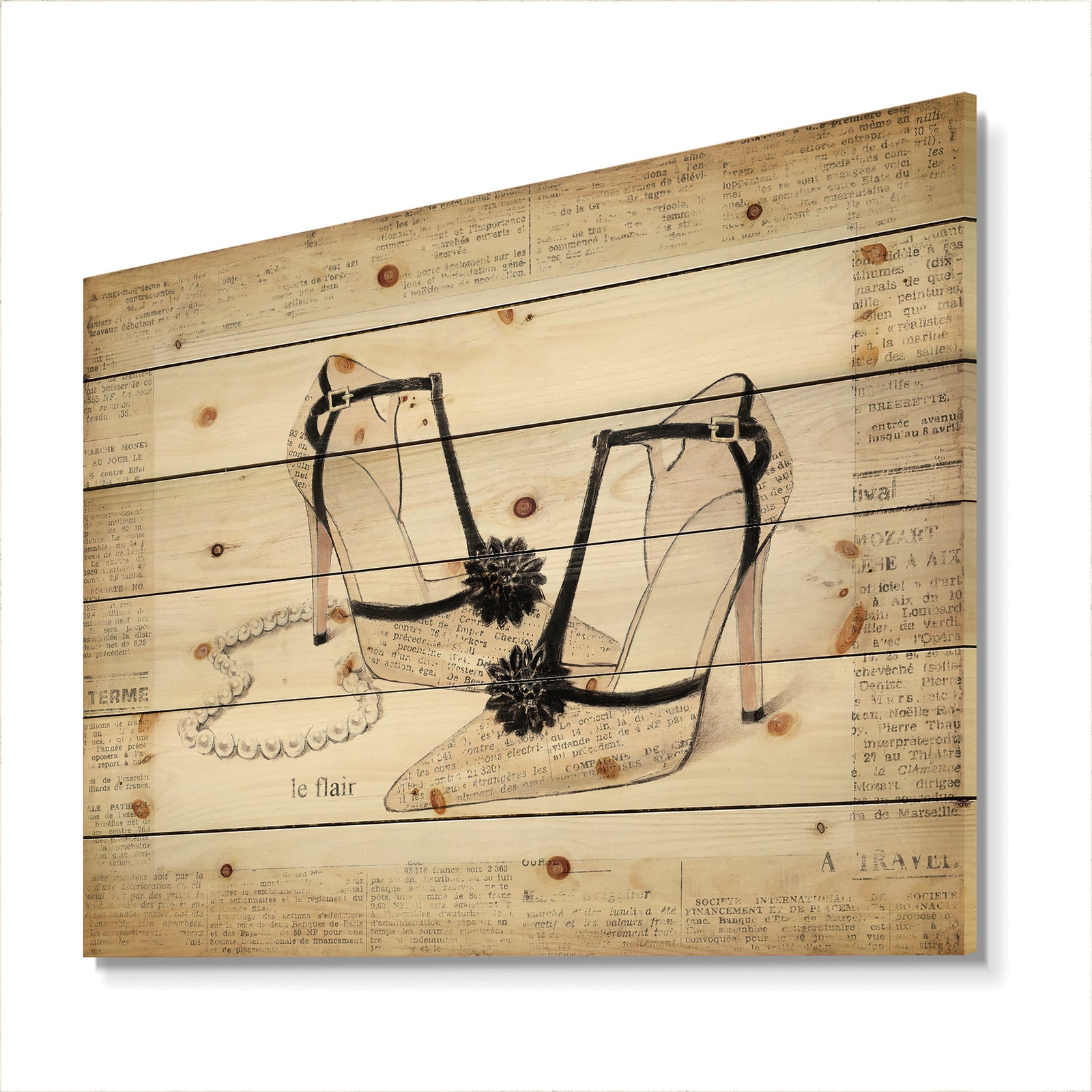 Glamorous Black Diamond Stiletto II - Fashion Print on Natural Pine Wood