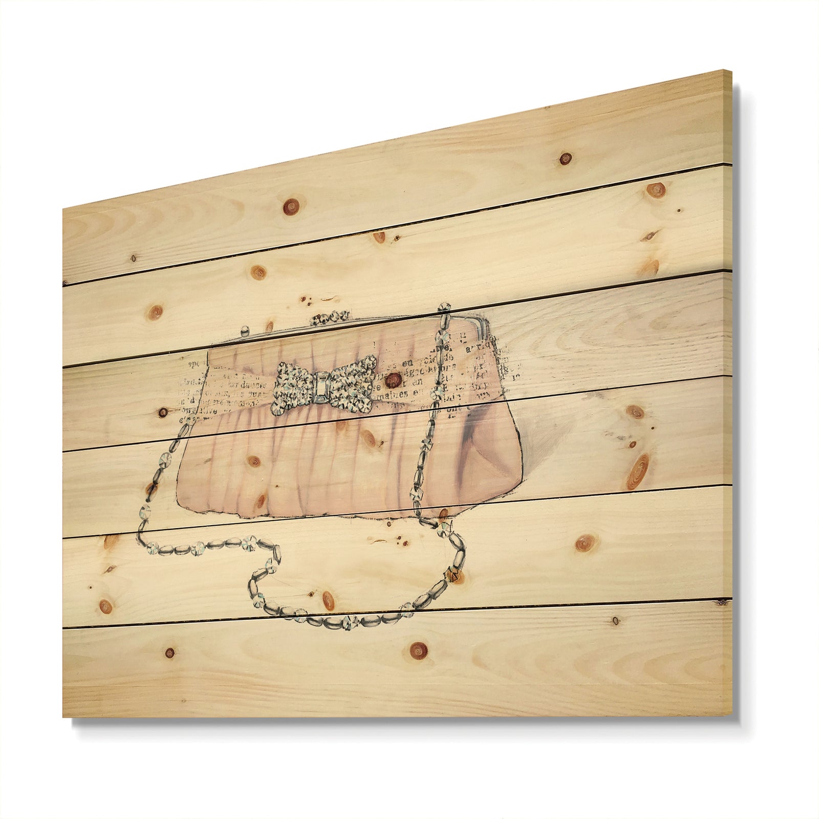 Glamorous Sparkle Purse II - Fashion Print on Natural Pine Wood