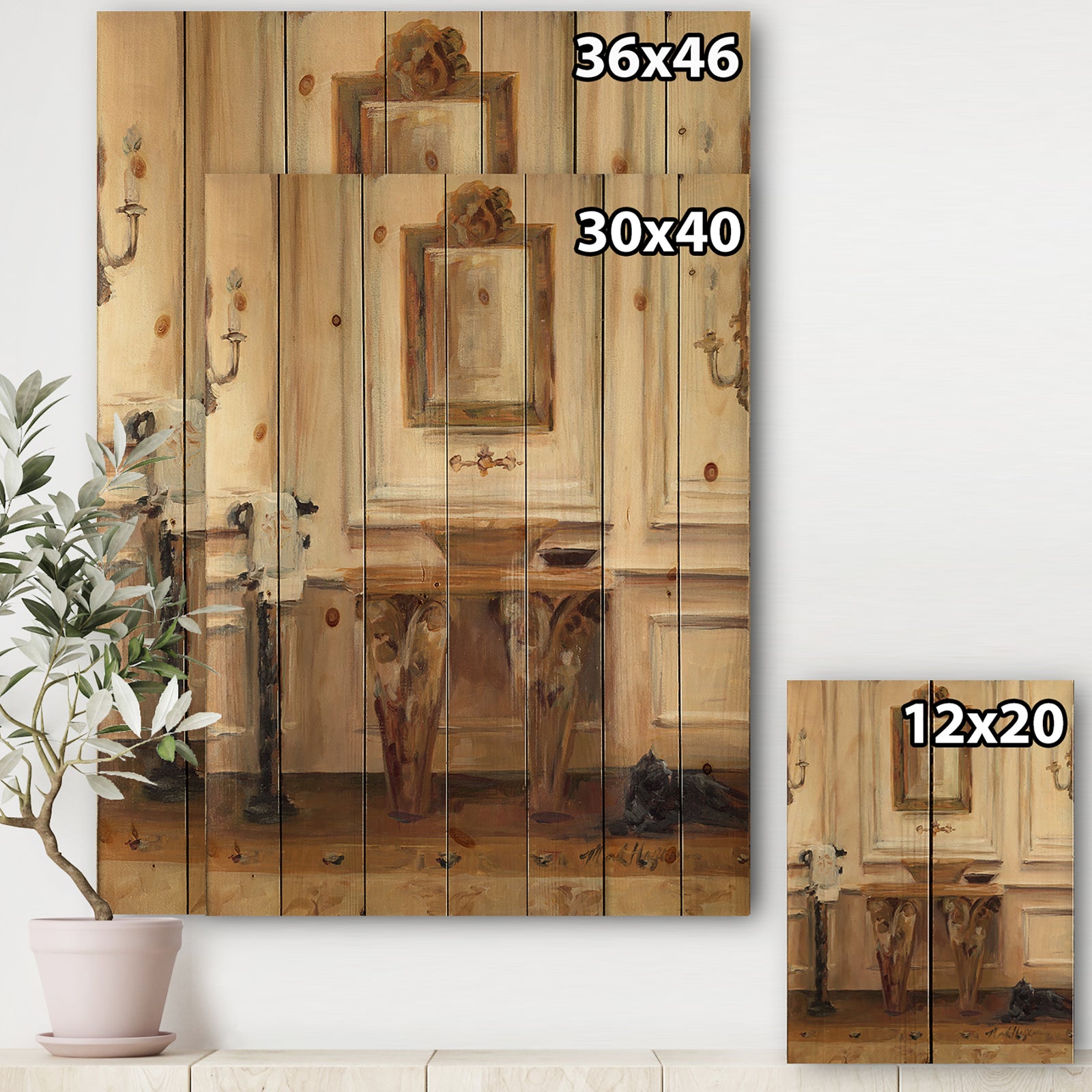 Vintage Paris Bathroom Painting - Traditional Bathroom Print on Natural Pine Wood
