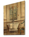 Vintage Paris Bathtub Painting - Traditional Bathroom Print on Natural Pine Wood