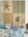 Beach Treasures Collage II - Traditional Bathroom Print on Natural Pine Wood