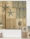 Beach Treasures Collage II - Traditional Bathroom Print on Natural Pine Wood